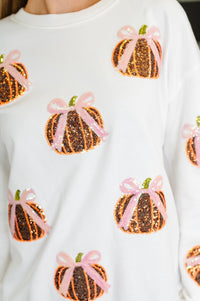 PREORDER: Sequin Pumpkin Bow Pullover