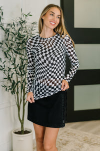 PREORDER: Sheer Long Sleeve Checkered Layering Top in Three Colors