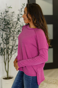 Wander & Rest Cable Ribbed Knit Drop Shoulder Top in Plum