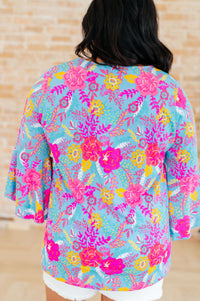 Willow Bell Sleeve Top in Bright Blue Floral - Mack and Mav Boutique 