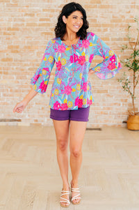 Willow Bell Sleeve Top in Bright Blue Floral - Mack and Mav Boutique 