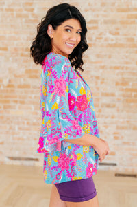 Willow Bell Sleeve Top in Bright Blue Floral - Mack and Mav Boutique 