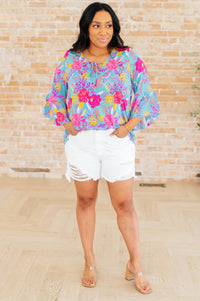 Willow Bell Sleeve Top in Bright Blue Floral - Mack and Mav Boutique 