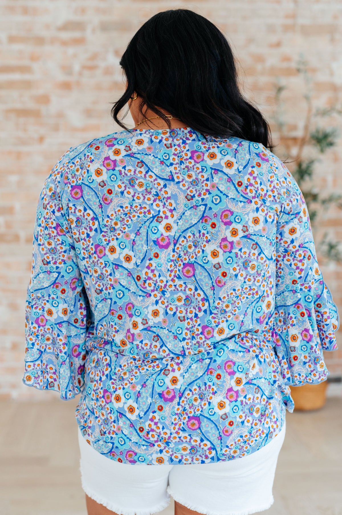 Willow Bell Sleeve Top in Retro Ditsy Floral - Mack and Mav Boutique 