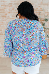 Willow Bell Sleeve Top in Retro Ditsy Floral - Mack and Mav Boutique 