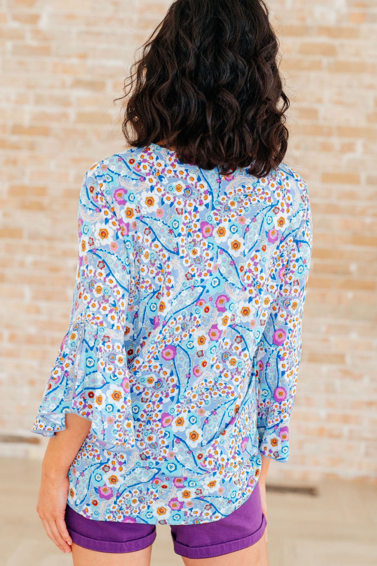 Willow Bell Sleeve Top in Retro Ditsy Floral - Mack and Mav Boutique 