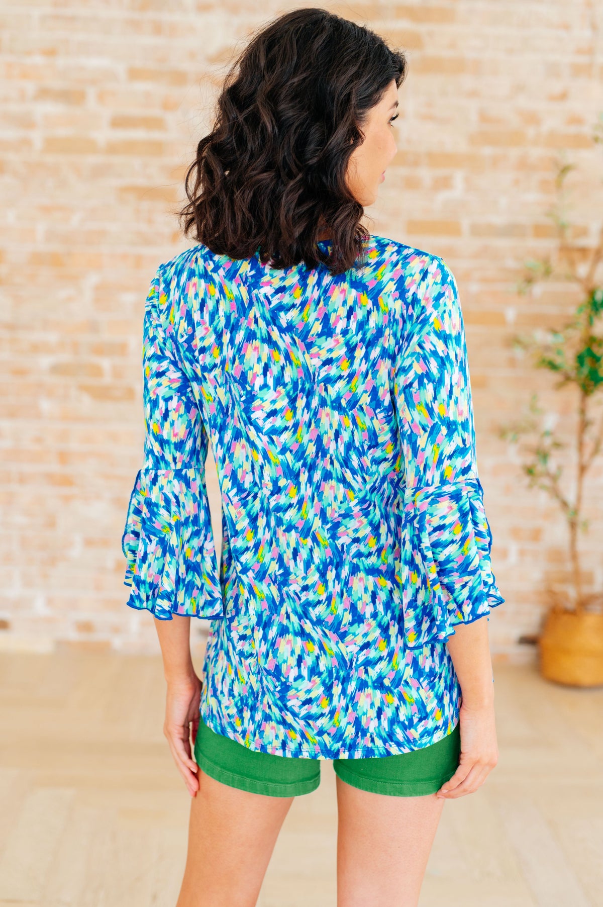 Willow Bell Sleeve Top in Royal Brushed Multi - Mack and Mav Boutique 