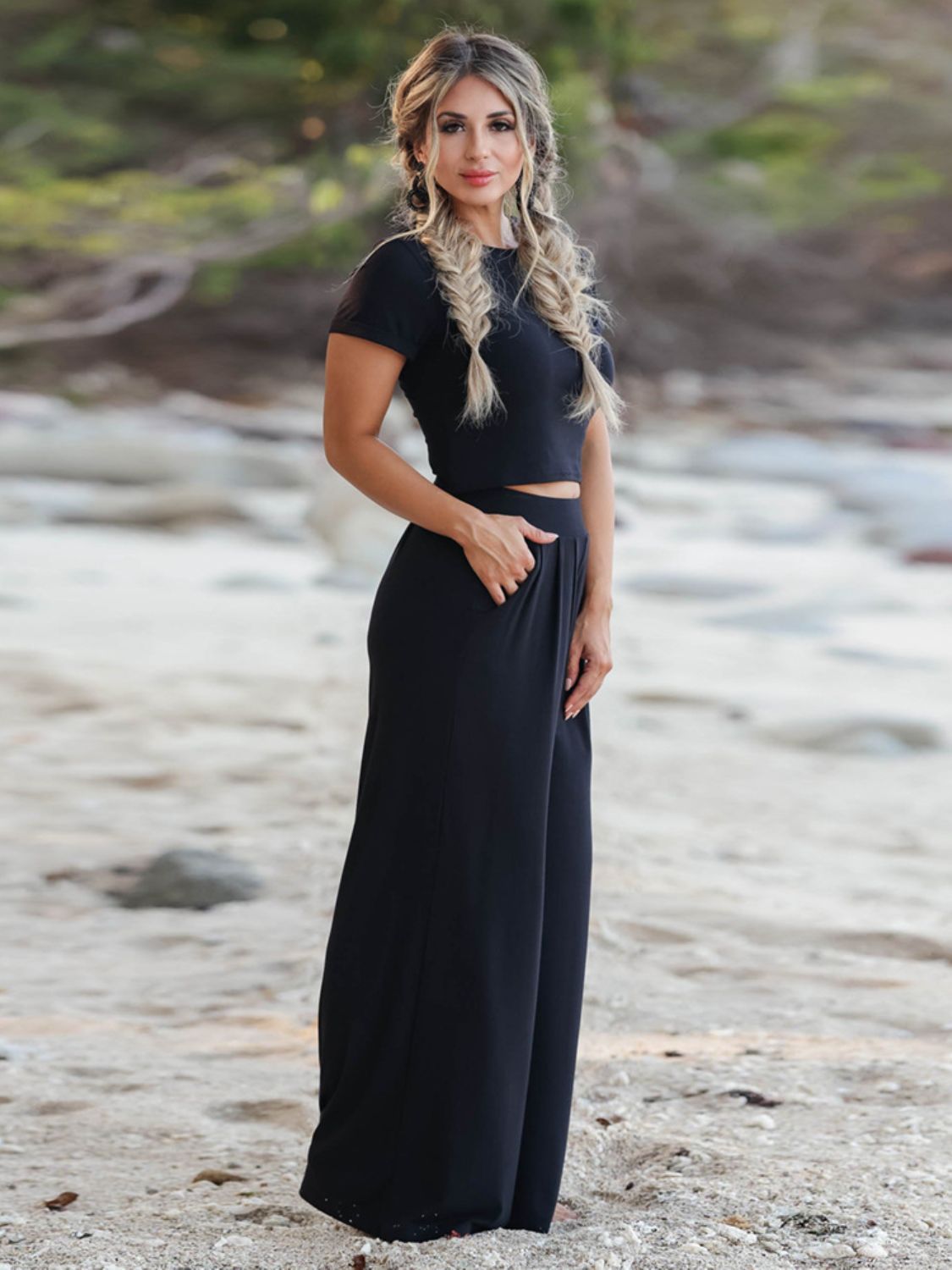 Short Sleeve T-Shirt and Wide Leg Pants Set - Mack and Mav Boutique 