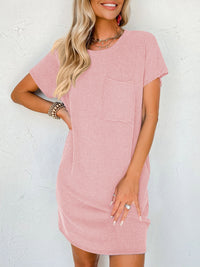Round Neck Short Sleeve Mini Dress - Mack and Mav Boutique 