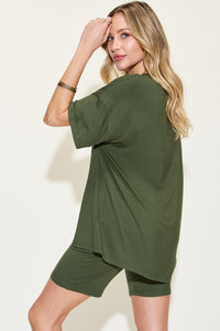 Basic Bae Full Size V-Neck Drop Shoulder T-Shirt and Shorts Set - Mack and Mav Boutique 