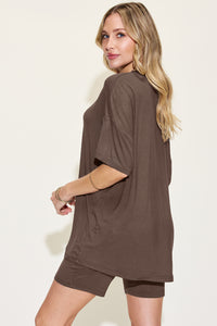 Basic Bae Full Size V-Neck Drop Shoulder T-Shirt and Shorts Set - Mack and Mav Boutique 