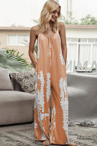 Tie-Dye Spaghetti Strap Jumpsuit with Pockets - Mack and Mav Boutique 