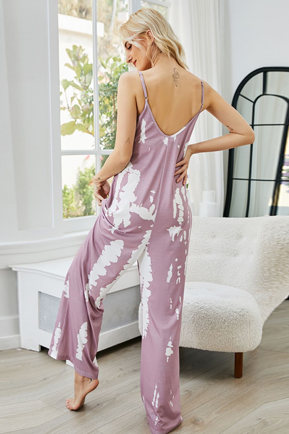 Tie-Dye Spaghetti Strap Jumpsuit with Pockets - Mack and Mav Boutique 