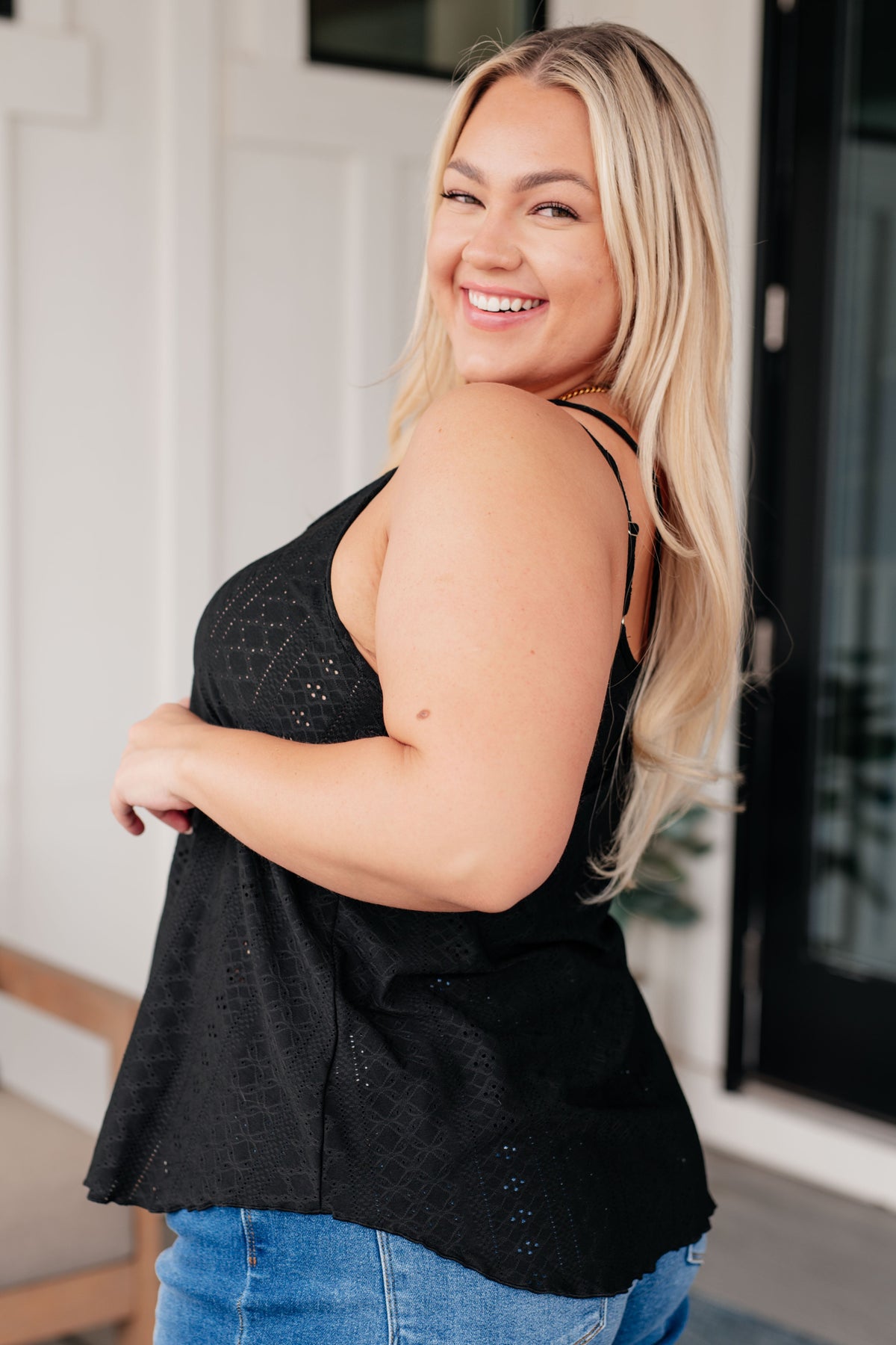 Eye on the Prize Eyelet Tank in Black - Mack and Mav Boutique 
