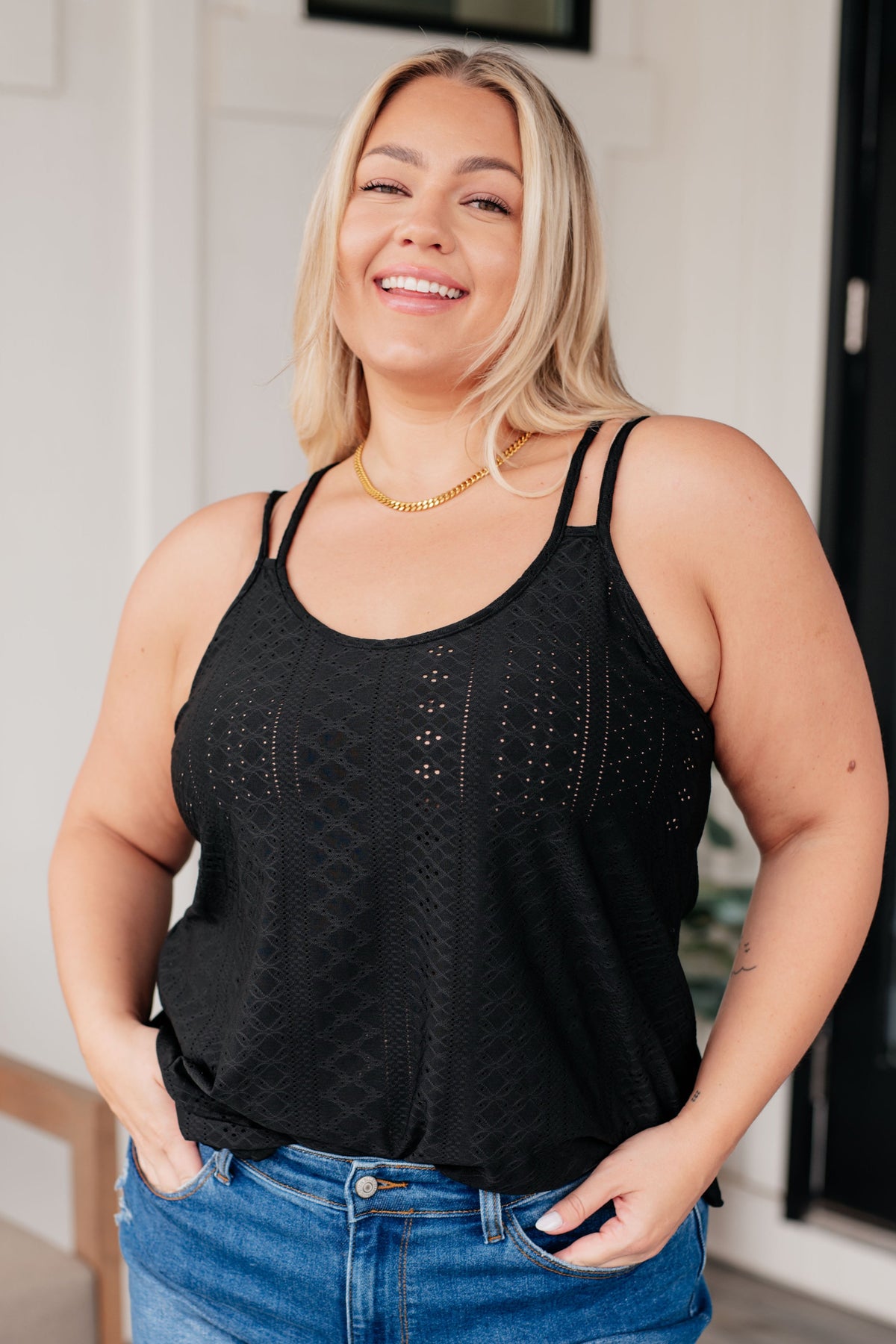 Eye on the Prize Eyelet Tank in Black - Mack and Mav Boutique 