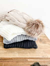 IN STOCK Carly Cable Knit Beanie - Black - Mack and Mav Boutique 