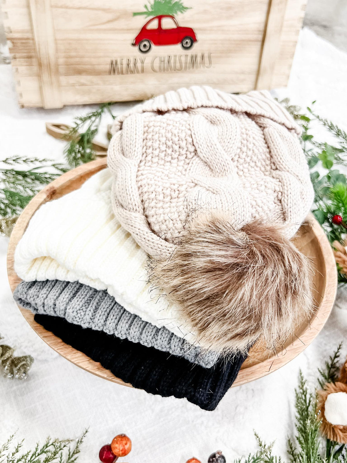 IN STOCK Carly Cable Knit Beanie - Black - Mack and Mav Boutique 
