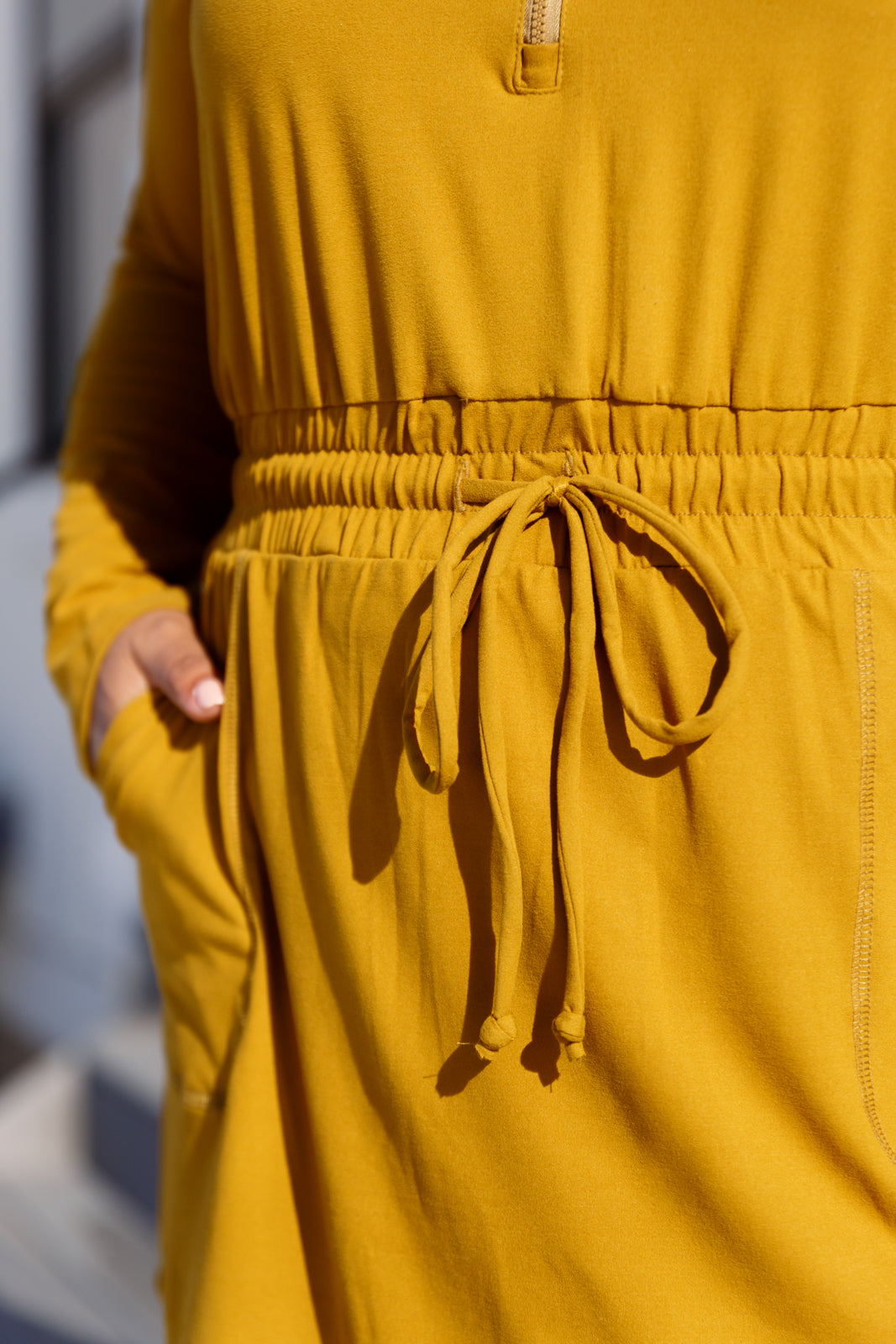 Getting Out Long Sleeve Hoodie Romper Gold Spice - Mack and Mav Boutique 