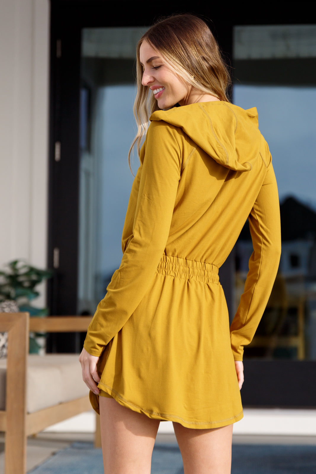 Getting Out Long Sleeve Hoodie Romper Gold Spice - Mack and Mav Boutique 