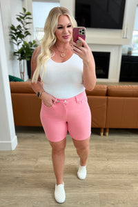 Jenna High Rise Control Top Cuffed Shorts in Pink - Mack and Mav Boutique 