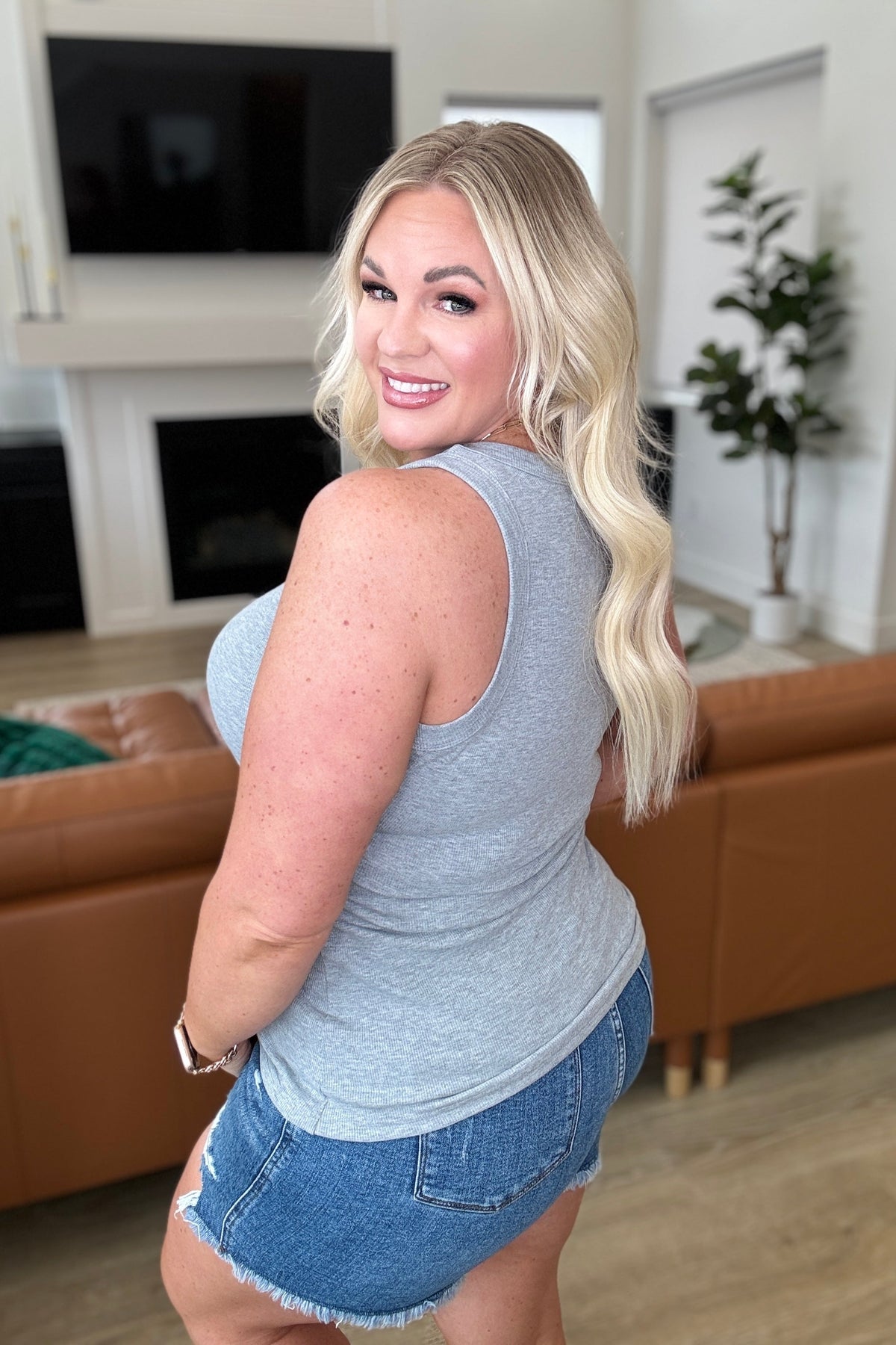 High On Life High Neck Ribbed Tank in Grey - Mack and Mav Boutique 