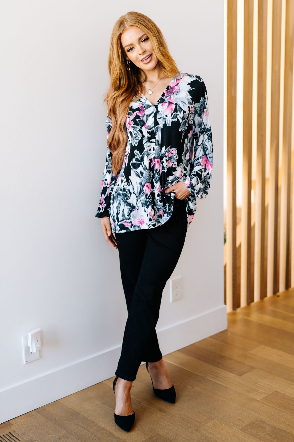 Rendered Rendition V-Neck Top - Mack and Mav Boutique 