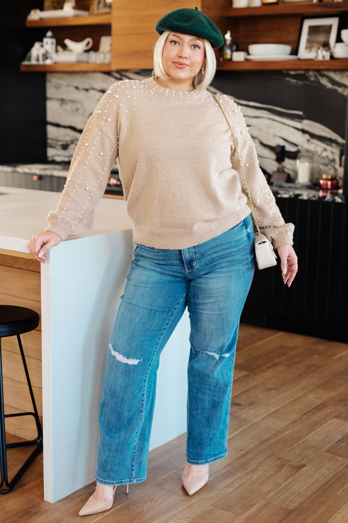 String Me Along Pearl Accent Sweater - Mack and Mav Boutique 