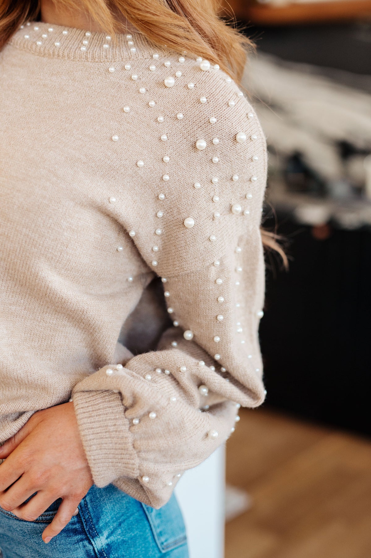 String Me Along Pearl Accent Sweater - Mack and Mav Boutique 