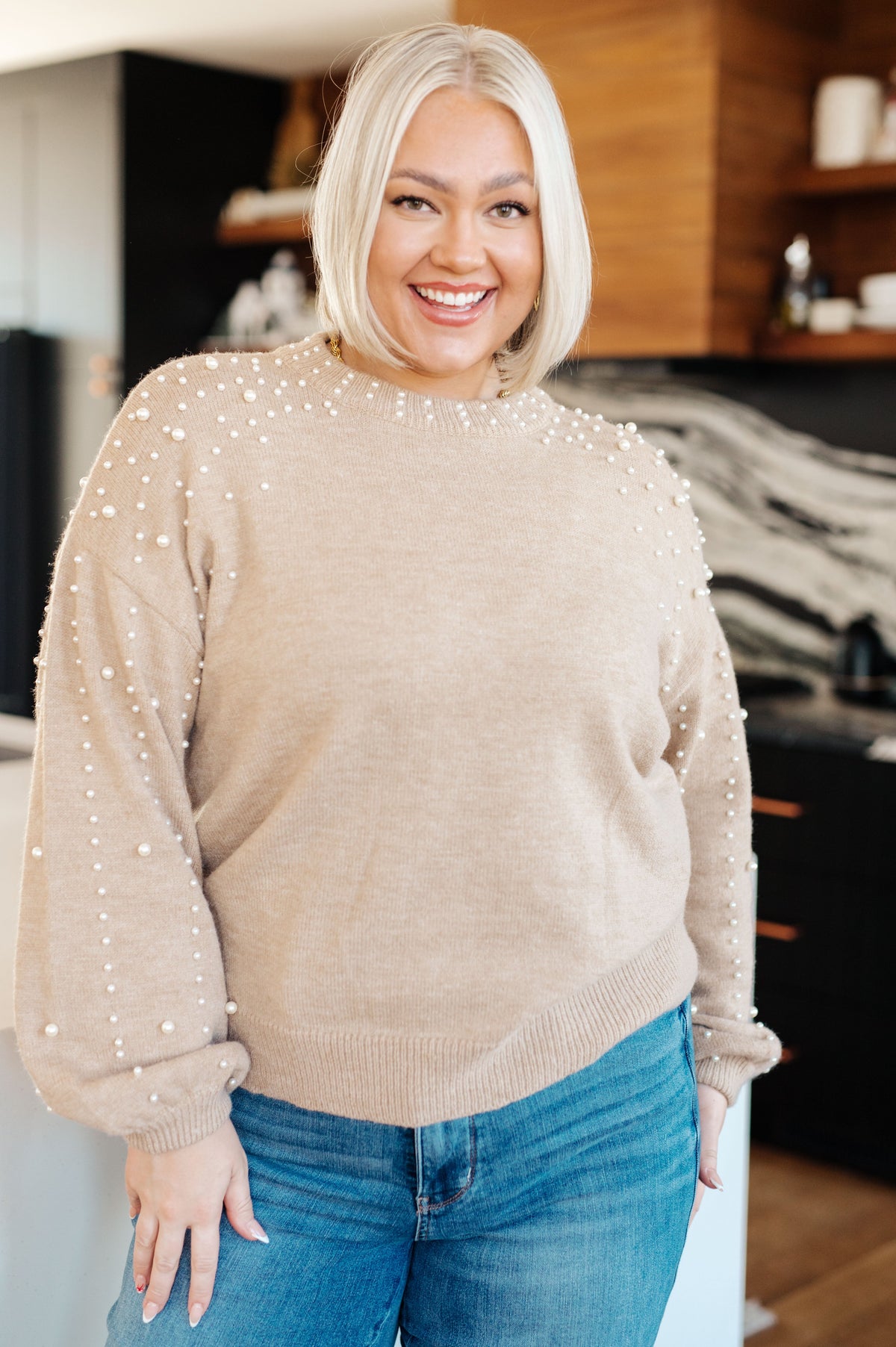 String Me Along Pearl Accent Sweater - Mack and Mav Boutique 
