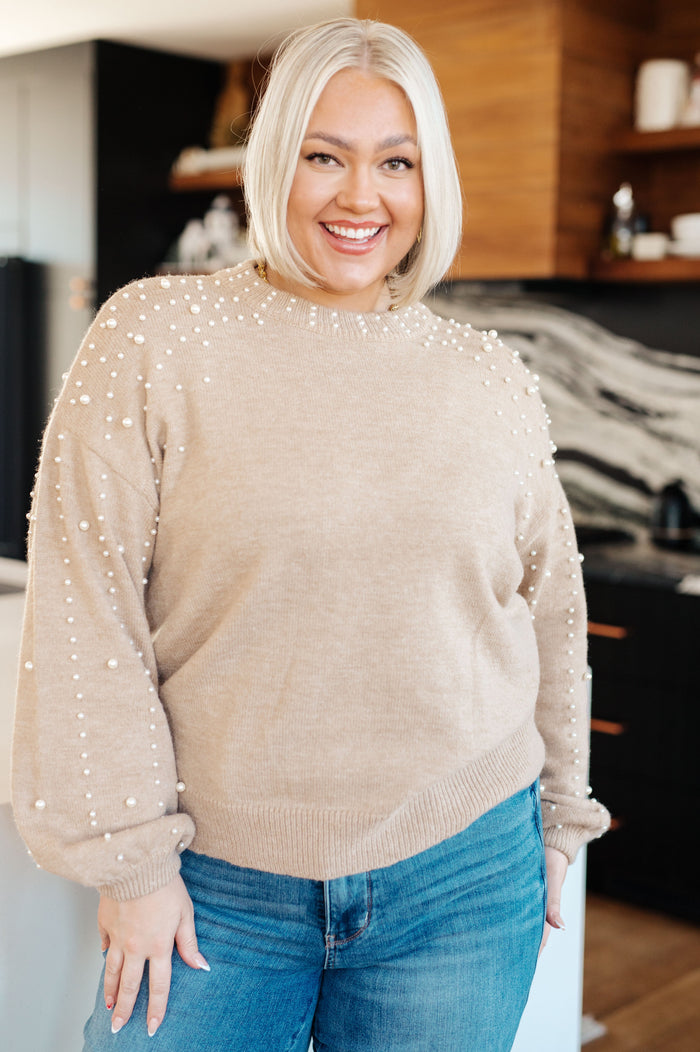 String Me Along Pearl Accent Sweater - Mack and Mav Boutique 